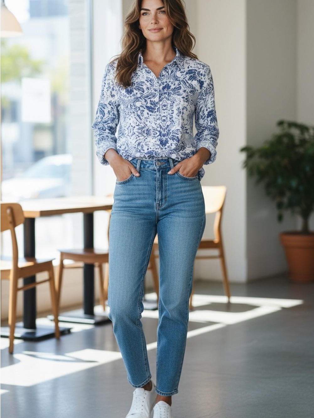 Blue Paisley Button-Down Shirt - Women's Lightweight Shirt
